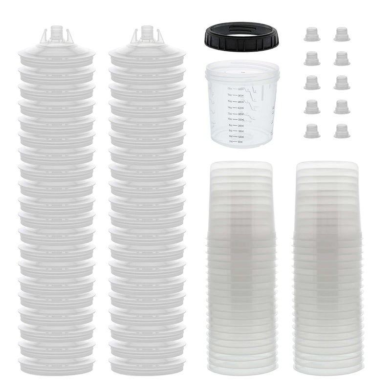 Master Airbrush Master Paint System MPS Disposable Paint Spray Gun Cup Liners and Lid System, 40 Pack Standard Size 20 Ounce (600ml) Kit - Image 1